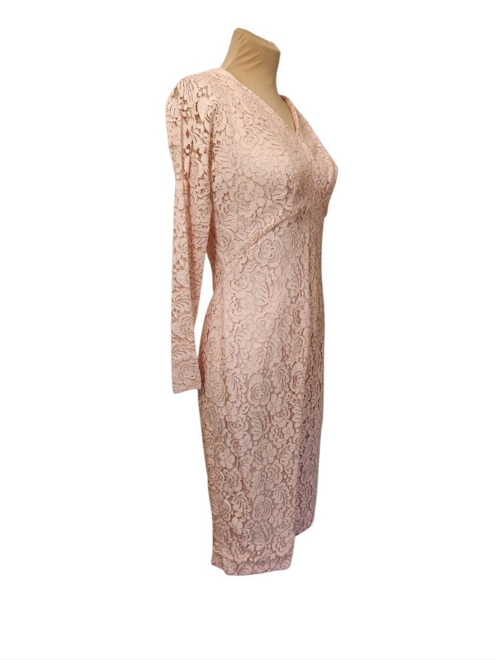 VINTAGE 1960s Peach Pink Sheath Lace Cocktail Dress - Size M - Picture 7 of 15